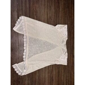 Lily White Cream Lace Trim Crochet Knit Open Back Tunic‎ Top Size S Made in USA